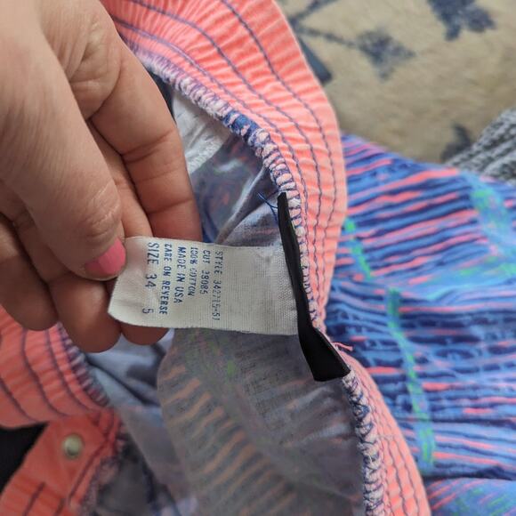 Men's Vintage O'Neil Swim Trunks Neon Blue Pink Oversized  34 Made in USA - Picture 6 of 7